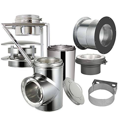AllFuel HST Through The Wall Kit with Flat Top Chimney Cap for 6 Diameter 304 Stainless Steel Class-A Double Wall All Fuel Insulated Chimney Pipe (6 Length Standard Wall Bracket)