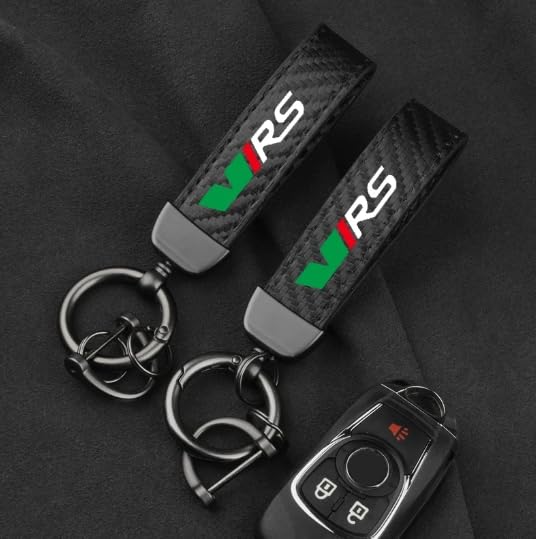 Autosleutelhanger Voor VRS Kamiq Kodiaq Karoq RS Fabia, Lederen Koolstofvezel Autoring Sleutelhanger Trinket Legering Sleutelhangers, Auto-interieur,R