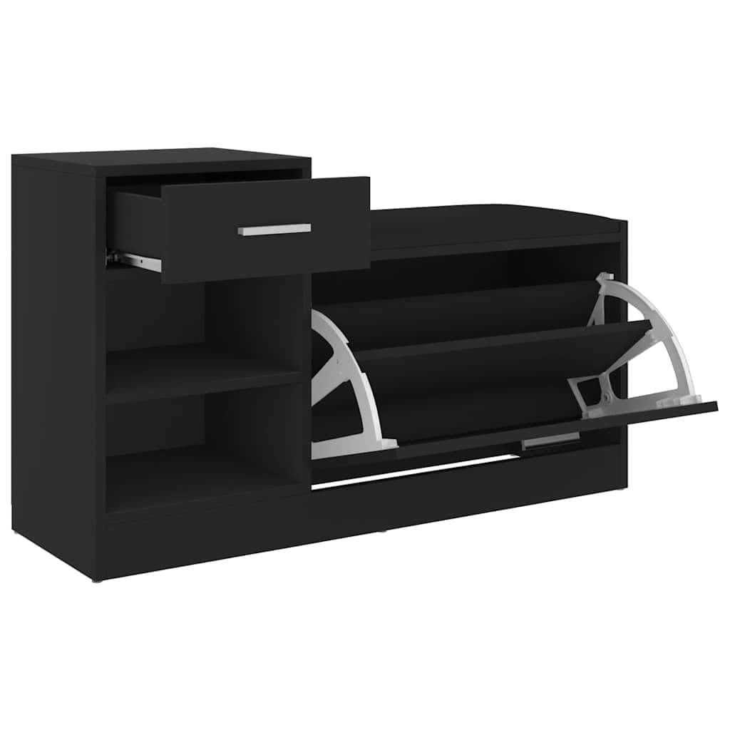 Ławka na buty, czarna, materiał drewnopochodny, MDF, sztuczna skóra, ławka do siedzenia z miejscem do przechowywania, 94,5 x 31 x 57 cm, szafka na buty, regał na buty do przedpokoju
