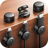 Lamicall Spring Cable Clips Holder, Compact Inconspicuous Cord Organizer, 6Pack [1s Lock] Desk Cable Management Clips, Nightstand Phone Charging Cord Holder, 8mm Slot Adhesive Wire Organizer, Black