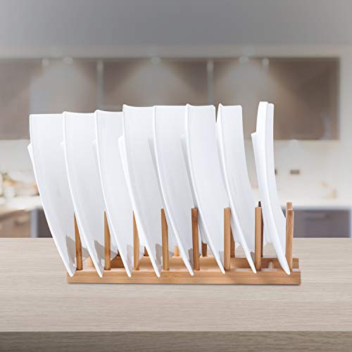 Wevapers 4Pack Bamboo Wooden Dish Rack, Plate Rack Stand Pot Lid Holder, Kitchen Cabinet Organizer For Cup, Cutting Board, Bowl, Drying Rack And More #TOP5