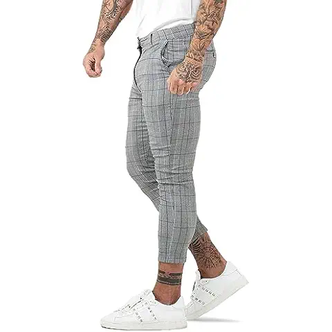 GINGTTO Men's Grey Tapered Stretch Chinos Cover