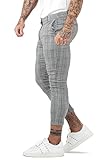 GINGTTO Men Grey Skinny Tapered Stretch Chinos Trousers Mens Flexible Cropped Stretch Checkered Pants 30 Waist