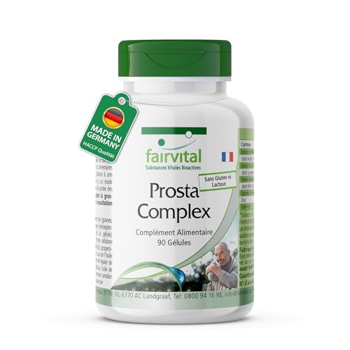 Fairvital | Complexe de la prostate - boite de 3 mois - végan - dosage élevé - 90 capsules - avec le sélénium, le zinc, saw palmetto, le lycopène, le bêta-sitostérol et Opuntia