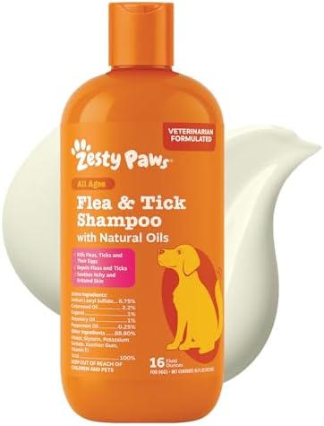 Zesty Paws Flea and Tick Shampoo for Dogs - Veterinarian Formulated Flea Shampoo for Dogs to Kill Fleas, Ticks & Their Eggs - Soothes Itchy & Irritated Dog Skin - Cedarwood, Rosemary & Peppermint Oil