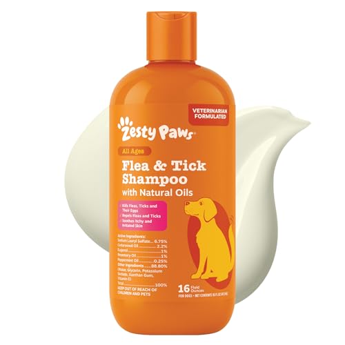Zesty Paws Flea and Tick Shampoo for Dogs - Veterinarian Formulated Flea Shampoo for Dogs to Kill Fleas, Ticks & Their Eggs - Soothes Itchy & Irritated Dog Skin - Cedarwood, Rosemary & Peppermint Oil