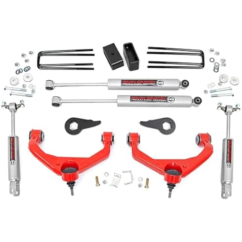 Rough Country 3.5" Suspension Lift Kit w/N3 Shocks for Chevy Silverado & GMC Sierra 2500HD/3500HD (2011-2019) - Red Control Arms