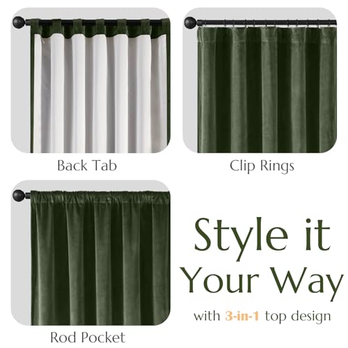 Lazzzy Green Velvet Blackout Curtains 90 Inches Long Thermal Insulated Room Darkening Lined Curtain Drapes Luxury Back Tab Window Treatments for Bedroom Living Room 2 Panels, 52 x 90 Inch, Moss Green by Lazzzy - Image 9