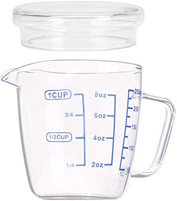 Measuring Jug 250ml/500ml Glass Measuring Cup Heat Resistant High Borosilicate Transparent Beaker Mug with Lid 8.5/17oz Solid Ounce Cup Fluid Accuracy Measure Tool for Microwave,Tea,Cafe,Whiskey,Milk
