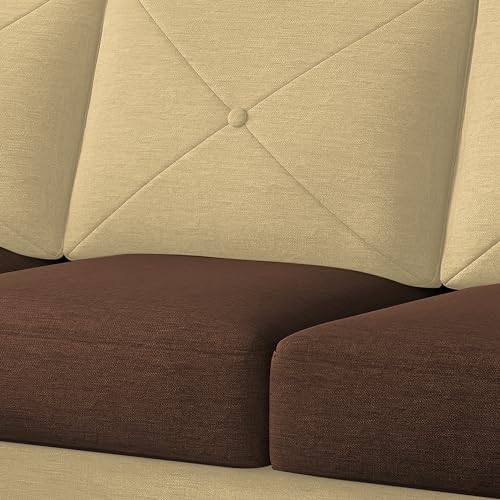 Image of Baloney LHS 6 Seater L Shape Sofa Set with Center Table for Living Room (Cream Brown Fabric) Premium Fabric Sofa
