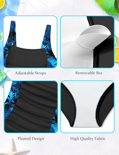 Image of Girl Swimsuit One Piece Bathing Suit for Girls Solid Color Ruched Adjustable Straps Padded Swimwear 9-18y