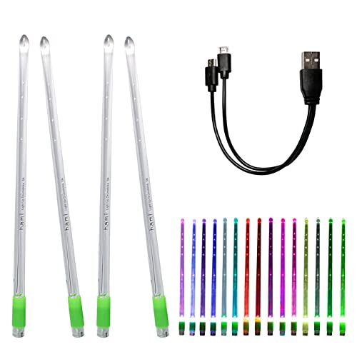 Hami LED Light Up Drum sticks 2 Pack(4pcs), 15 Color Changing Drumsticks, Support USB Charging with Opening Key, PC Polymer Material, Durable Professional Musical Practice for Kids Adults