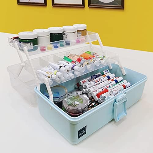 Craft Box, 13 inch 3 Layers Multipurpose Craft Organizer and Storage Cabinet, Art Supply Storage for First Aid and Cosmetic, Portable Handled Storage Box for Home, School, Office