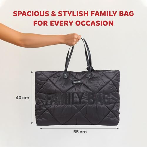 Childhome, Family Bag, Wickeltasche, Reisetasche/Wochenendtasche, Großes Fassungsvermögen, inkl. abnehmbarer Tasche, Schwarz gesteppt