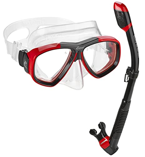 Cressi Focus Big Eye Lens & Supernova Dry Snorkel Set Set - Red