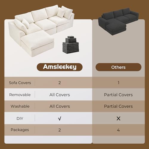 Image of Amsleekey 108 inch Cloud Sectional Couch with 2 Washable Cover Sets