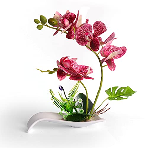 YOBANSA Künstliche Orchidee, 38,1 cm, Seide, Phalaenopsis-Blumenarrangements für Dekoration, künstliche Orchideen, mit Vase für Zuhause, Büro, Hochzeit, Tischdekoration (gepunktet, rot) Cover