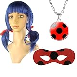 Ladybug Cosplay Wig - Blue with Eye Patch and Necklace - Halloween Costume