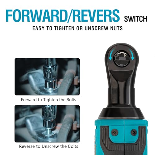 Berserker 3/8\" Cordless Electric Ratchet Wrench Set, 35 Ft-lbs 260RPM 12V Power Ratchet Tool Kit with Variable Speed， 2x 2.0Ah Li-Ion Battery and Charger, 13 Sockets, 1/4\" Adapter & 3\" Extension Bar - Thumbnail 5