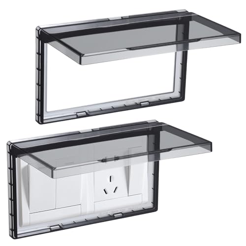 WOONEKY Copripresa Doppia Coperchio Di Sicurezza Per Prese Elettriche, Adesivo Senza Fori, Design Sottile in Abs Resistente, Protezione Anticorrosione Per Bagno e Cucina, Set Da 2 Pezzi
