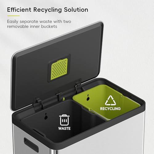 EKO EcoCasa II 36L+24L Dual Trash Can with Recycle Bin, Stainless Steel Garbage Can with Lid, Deodorizer Compartment, Odor-Proof and Fingerprint Resistant by EKO - Image 4