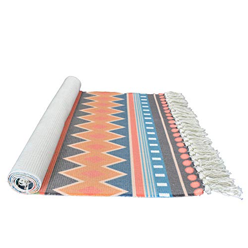 Abreeze Cotton Area Rug Set 2 Piece 2'X3'+2'X4'4",Bohemian Hand Woven Cotton Rugs With Tassel Washable Cotton Throw Rug Runner For Kitchen, Living Room, Bedroom(Orange) #TOP7