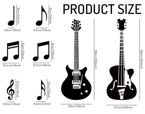 JarThenaAMCS 46 peças recortes de notas musicais guitarra preta notas musicais corte de papel com 10