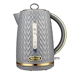 Tower T10052GRY Empire 1.7 Litre Kettle with Rapid Boil, Removable Filter, 3000W, Grey with Brass Accents