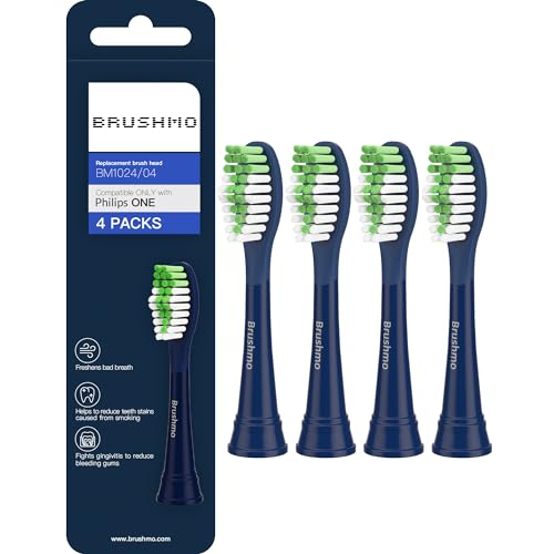Brushmo Replacement Toothbrush Heads Compatible with Philips Sonicare One Toothbrush, for HY1100 Midnight Navy Blue BH1022/04 Brush Head (Midnight Navy Blue) 4 Pack