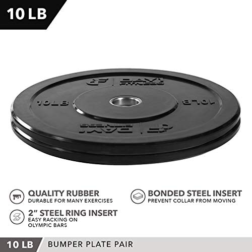 Day 1 Fitness Olympic Bumper Weighted Plate 2Â€ For Barbells, Bars Â€“ 10 Lb Set Of 2 Plates - Shock-Absorbing, Minimal Bounce Steel Weights With Bumpers For Lifting, Strength Training, And Working Out #TOP3