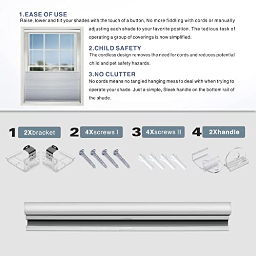 Abocide Custom Blackout Cellular Shades Cordless, Top Down Bottom Up Pleated Window Blinds, Room Darkening Honeycomb Shades For Bedroom, Child Room, 1.5'' Single Cell (White,Blackout) #TOP4