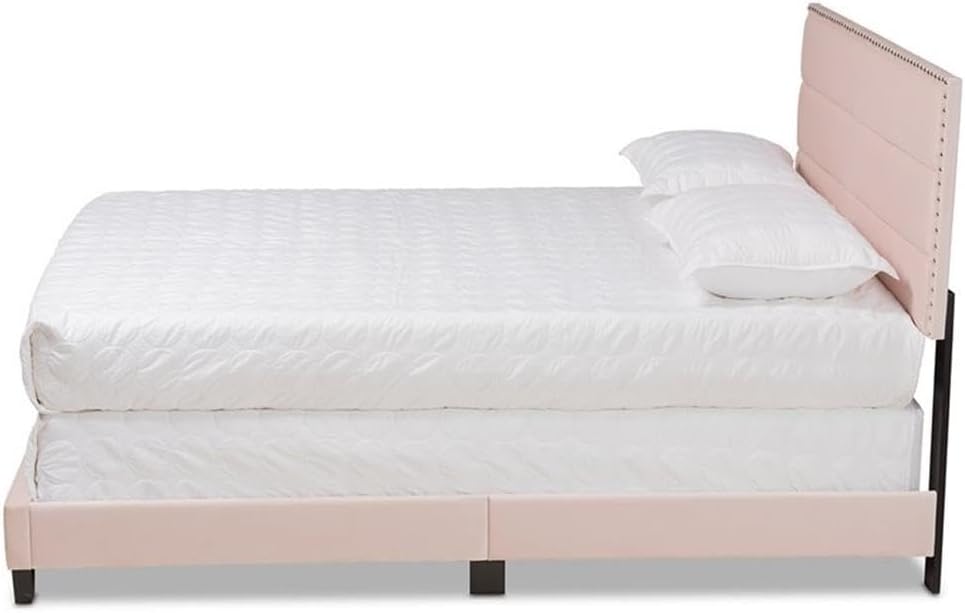 Baxton Studio Tamira Modern and Contemporary Glam Light Pink Velvet Fabric Upholstered Queen Size Panel Bed