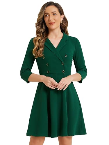 Allegra K Double Breasted Dress for Women's Notched Lapel Half Sleeve Business Blazer Dress