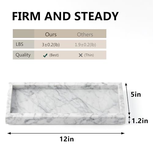 Image of Real Natural Marble Tray for Bathroom, Vanity, Kitchen and Desktop, Rectangle Genuine Marble Stone Tray for Jewelry, Cosmetics, Candles, Lotion, Perfume and Home Decor, 12 inchx5 inch Size