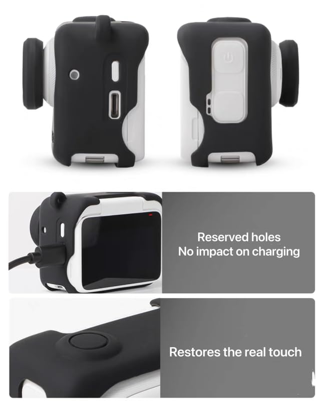 for Insta360 Go 3S Charging Compartment Silicone Cover+Lens Caps+Hanging Rope, Waterproof,Scratch-Resistant,Dirt-Resistant,Portable Vlogging Camera Lens Protection Accessories Set of 3 (Black)