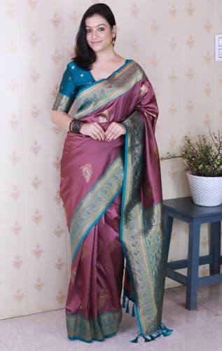 Image of SGF11 Women's Kanjivaram Pure Soft Silk Saree With Blouse Piece
