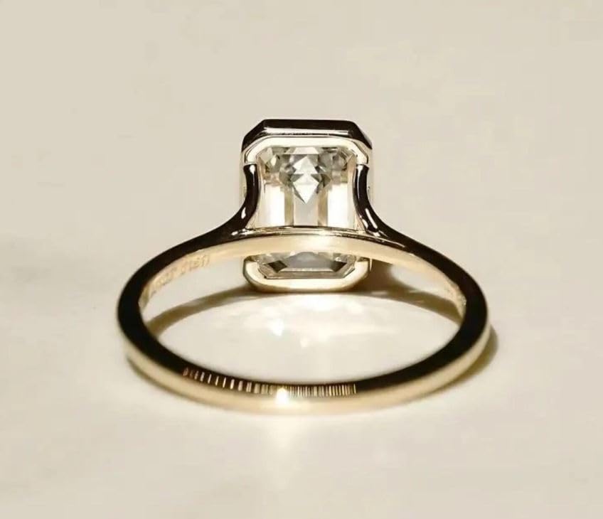 2.5 CT Emerald Cut Lab Grown Diamond Ring EF Color VS1 Clarity Engagement Ring Bezel Set Wedding Gift Ring For Her,solitaire ring,ring,rose gold,4