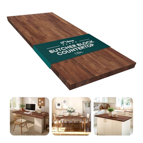 Bme Hevea Solid Wood Butcher Block Countertop in...