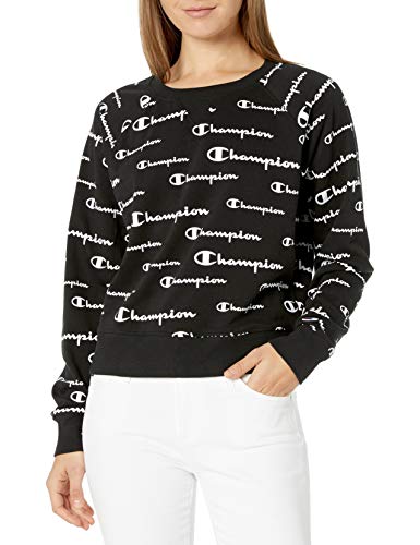 Champion Women's Campus French Terry Crew, Solid Scripts/Black, X Small