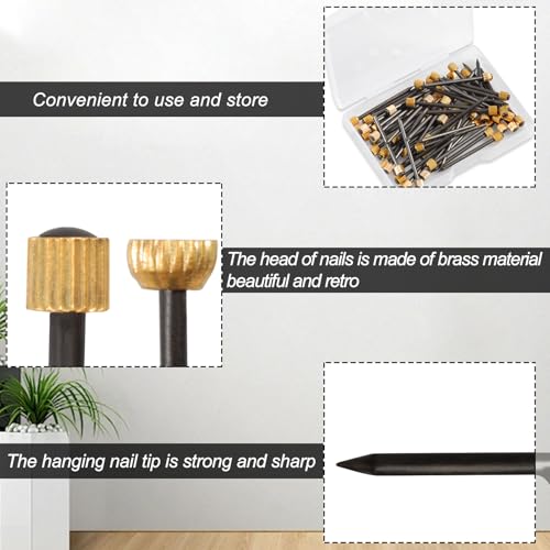 Image of SPEEDWOX 60 Pcs Picture Hangers Black Steel Nails and Brass Head Frame, Picture Hanging Nails for Hanging Picture Painting with Plastic Storage Box Holds Up to 5-30 lbs(3 Sizes)