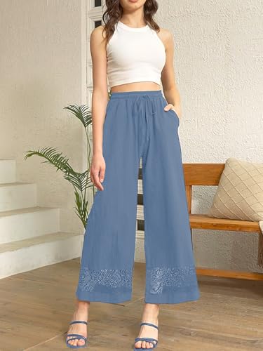 Fancysters Womens Linen Capri Pants Wide Leg High Waisted Palazzo Flowy Casual Loose Beach Summer Pants with Pockets2