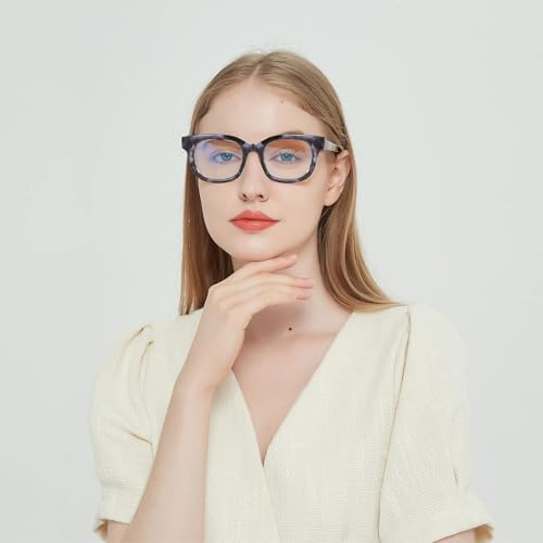 Image of 3Pack Oversized Oprah Style Reading Glasses For Women Men Spring Hinges Round Blue Light Blocking Computer Readers (blue /leopard /gray, 1.5, multiplier x)