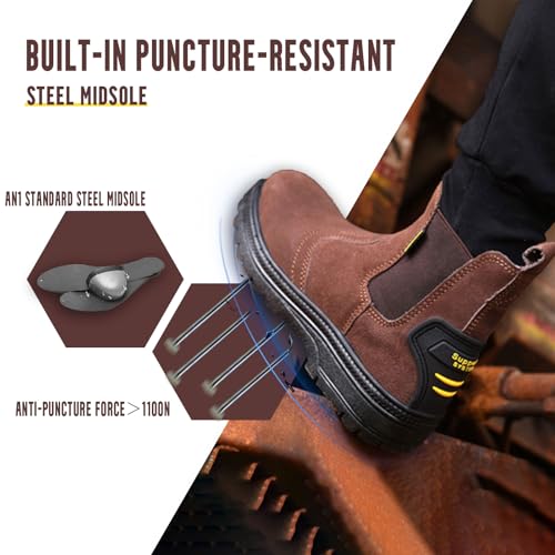 Steel Toe Work Boots for Men Slip Resistant Welding Work Boots Slip-on Safety Shoes for Industrial Construction4
