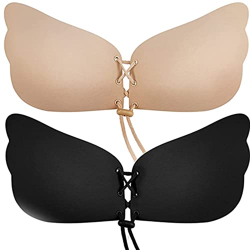 BTkviseQat Klebe BH Push Up,Klebe BH,2 Stück Unsichtbarer BH Push Up, BH Rückenfrei, Trägerloser BH, Wiederverwendbare Selbstklebender Rückenfreier BH, für Rückenfreies Abendkleid Rückenfreies Kleid Cover