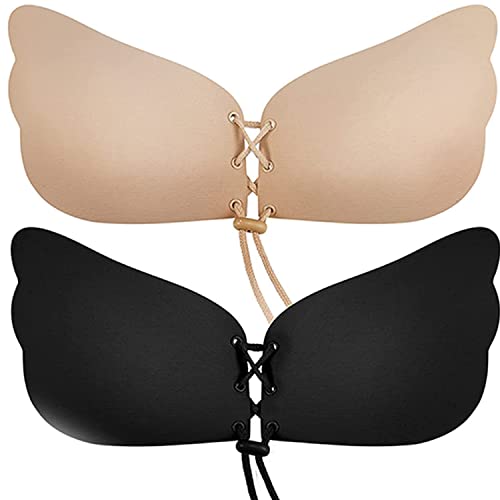 BTkviseQat Klebe BH Push Up,Klebe BH,2 Stück Unsichtbarer BH Push Up, BH Rückenfrei, Trägerloser BH, Wiederverwendbare Selbstklebender Rückenfreier BH, für Rückenfreies Abendkleid Rückenfreies Kleid