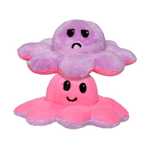 Image of FLEEVO Reversible Octopus Plush Toy - Two-Sided Happy & Sad Flip Soft Toy for Kids, Girls, Couples & Desk Decor, 12 cm