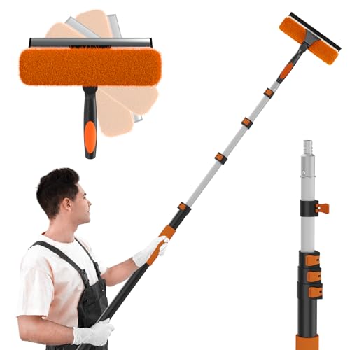 Image of SISUPASSIE 36FT Reach 2-in-1 Window Squeegee, Professional Window Washing Kit with 7-30FT Extension Pole for Home, Indoor Outdoor Squeegee with Rotatable Head for High Windows
