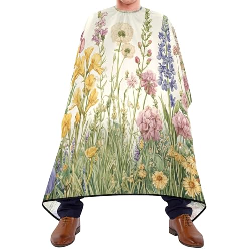 Kigai Hair Cutting Cape for Men & Women Wildflowers Waterproof Barber Cape Professional Hairdressing Salon Styling Cape with Adjustable Closure Snap
