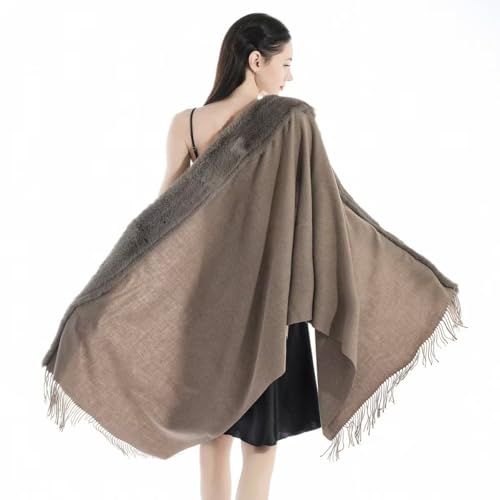 Women's Shawl Wrap, With Soft Plush Fur Trim, Cashmere Scarf With Fringe, 27.5 * 80 Inch3