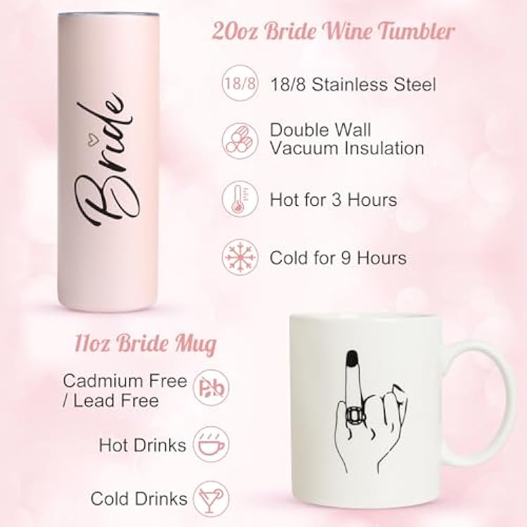Frerdui 8Pcs Bridal Shower Gift, Bride to Be Gifts, Bridal Shower Gifts for Bride to Be, Gift Box Sets Bridal Silk Robes Tumbler Cup Mug Jewelry Tray, Wedding Engagement Gift for her(M)